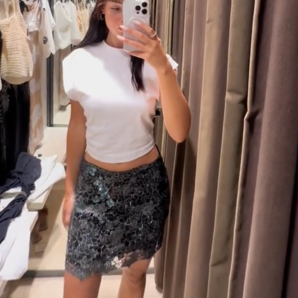 FLASH SALE! NWT- Zara Elegant Black Beaded Lace Sequin Skirt